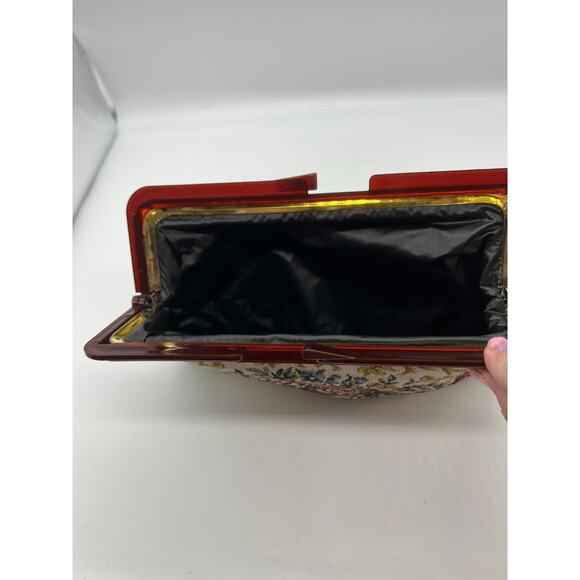 Modern Black Rose Tapestry Clutch Bag Embroidered Front Black Back Cottagecore - Picture 4 of 7